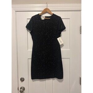 New Laurence Kazar Vintage Size L Black Silk Beaded Sheath Dress Cocktail